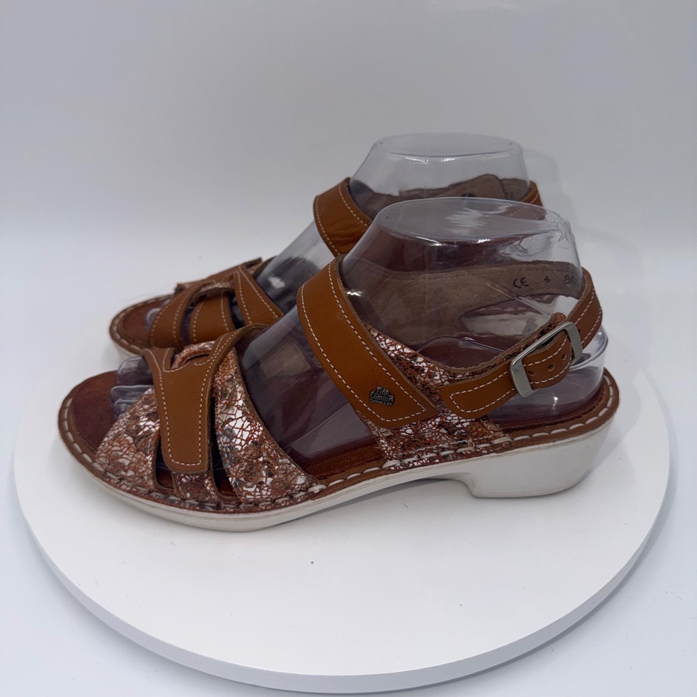 Finn Comfort Brown Metallic Leather Wedge Sandals Womens Size 4/6-6.5 Germany